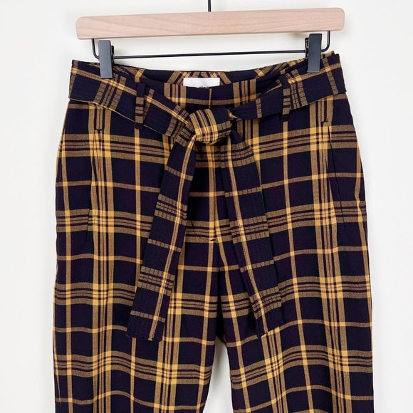 Aritzia Wilfred New Tie Front Belt Check Plaid Pants Cropped High Rise Trousers - Picture 6 of 13